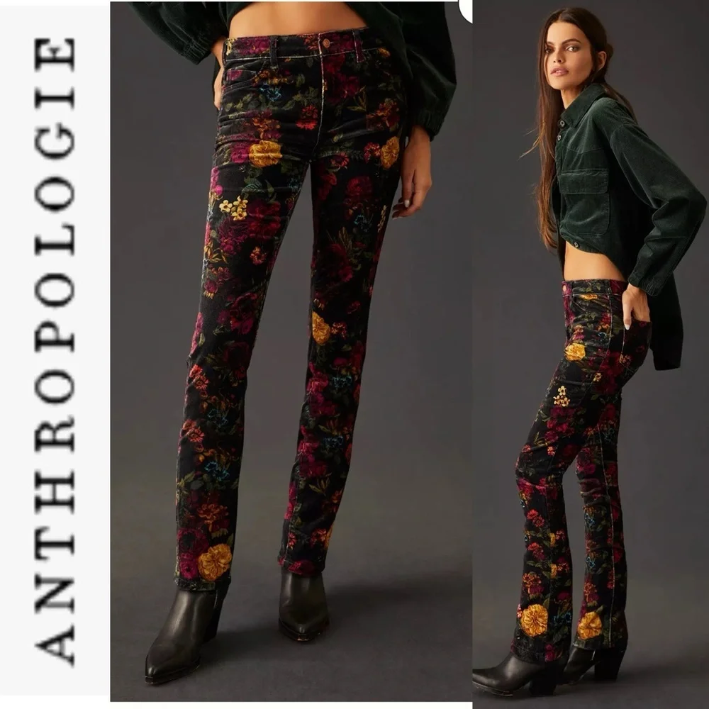 NWT Anthropologie Pilcro Velvet Floral Stretch Jeans 25 - Picture 2 of 16